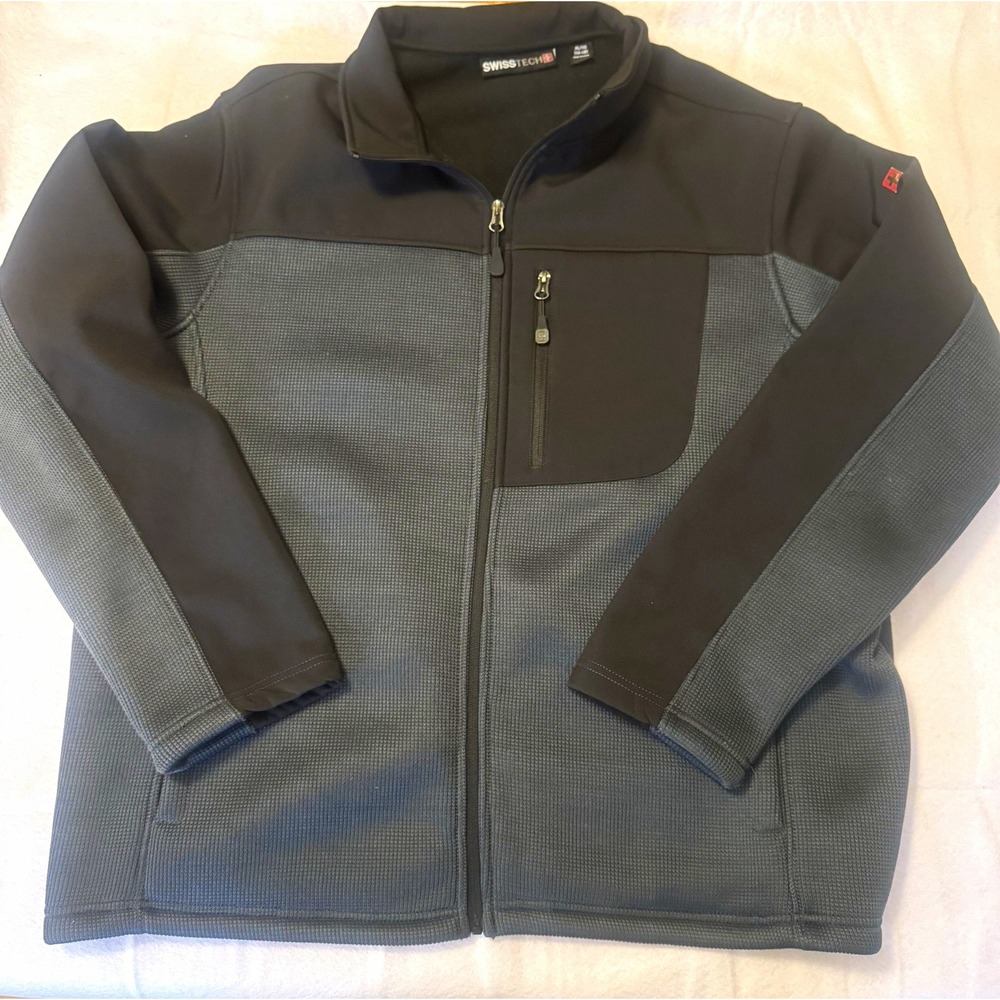 Swiss+Tech Men's Gray/Black Jacket XL Full Zip Stand-Up Collar Zipped Pockets